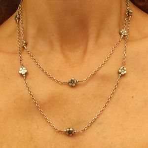 Vintage Extra Long Sterling Silver Floral Station Necklace
